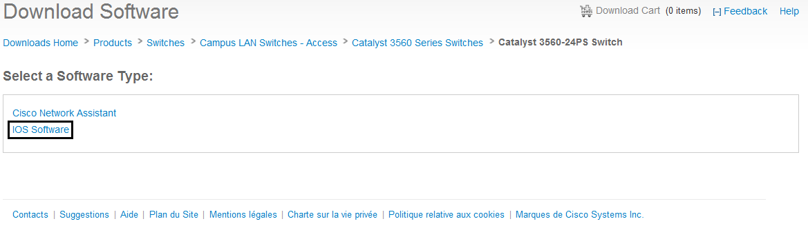 Téléchargement de l'image IOS sur cisco.com