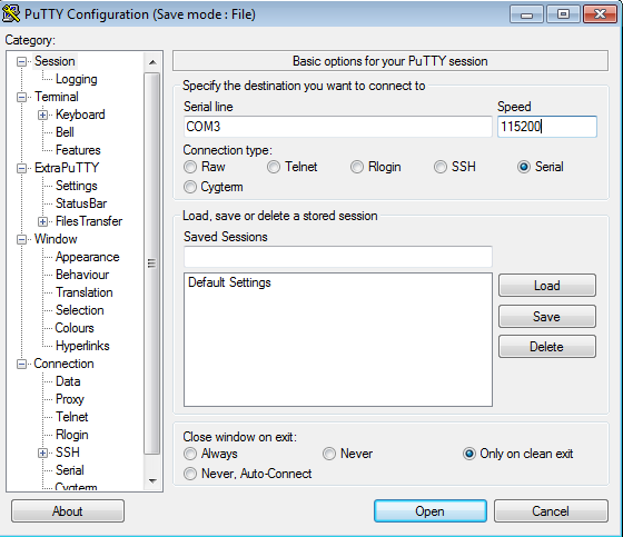 Choix de vitesse correcte sur PuTTy