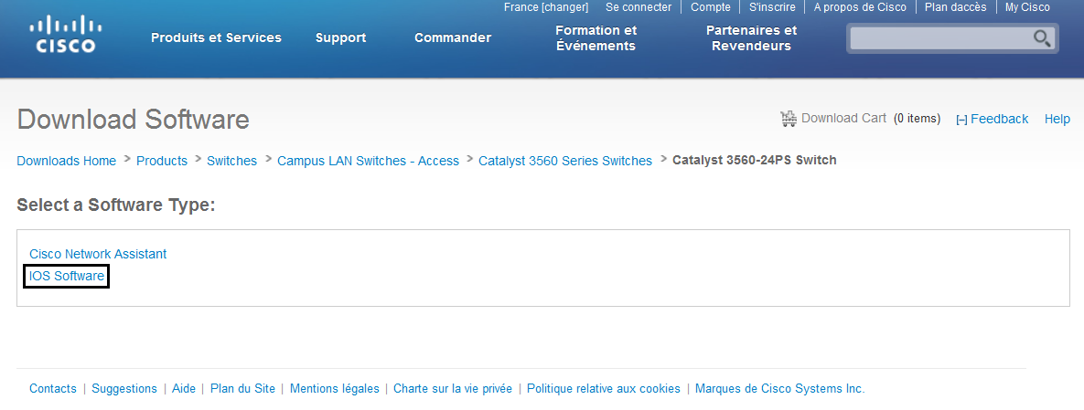Téléchargement de l'image IOS de l'équipement Cisco