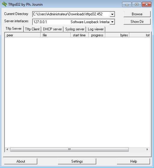 Serveur TFTP avec le logiciel TFTPD32