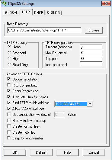 Configuration du logiciel TFTPD32