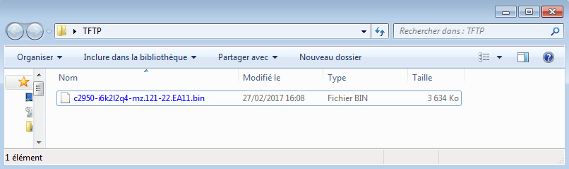 Vérification de la copie sur le serveur TFTP