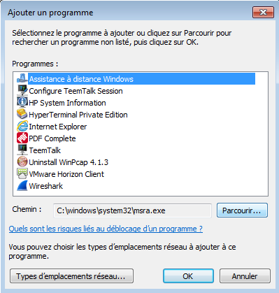 Configuration du Pare-feu de votre PC pour l'utilisation du logiciel 3