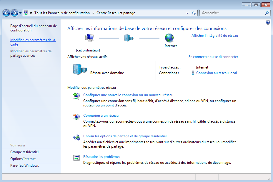 Paramétrage de l'adresse IP du PC 1