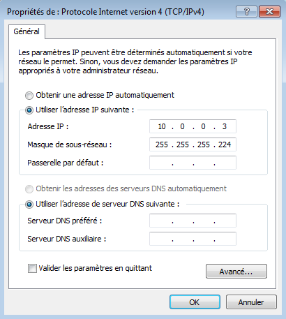 Paramétrage de l'adresse IP du PC 4